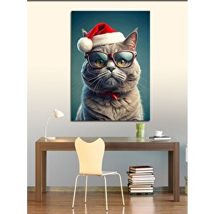 Kanvas Tablo Noel Baba Şapkalı Kedi 100x140 cm