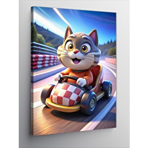 Kanvas Tablo Go Kart Kullanan Kedi 70x100 cm