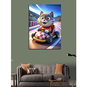 Kanvas Tablo Go Kart Kullanan Kedi 70x100 cm