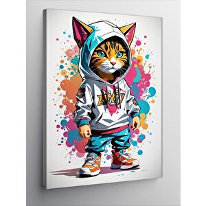 Kanvas Tablo Kapşonlu Sporcu Tekir Kedi 100x140 cm