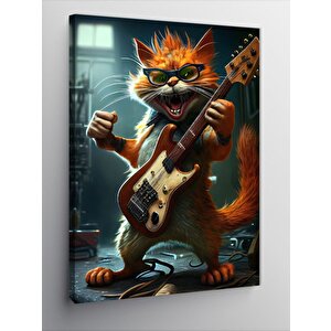 Kanvas Tablo Elektro Gitar Çalan Turuncu Kedi 70x100 cm