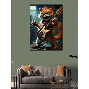 Kanvas Tablo Elektro Gitar Çalan Turuncu Kedi 70x100 cm