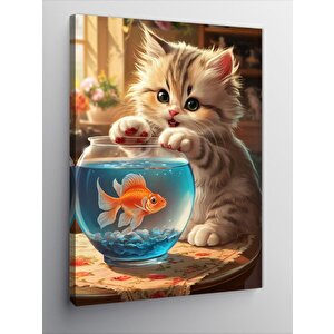 Kanvas Tablo Yavru Kedi Akvaryum Başında 70x100 cm