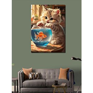 Kanvas Tablo Yavru Kedi Akvaryum Başında 70x100 cm