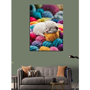 Kanvas Tablo Yavru Kedi Ve Yün 70x100 cm