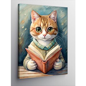 Kanvas Tablo Kitap Okuyan Sarı Kedi 50x70 cm