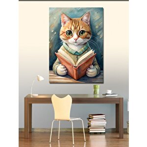 Kanvas Tablo Kitap Okuyan Sarı Kedi 50x70 cm