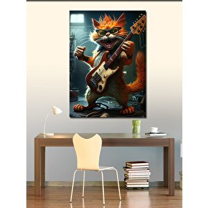Kanvas Tablo Elektro Gitar Çalan Tüylü Kedi 70x100 cm