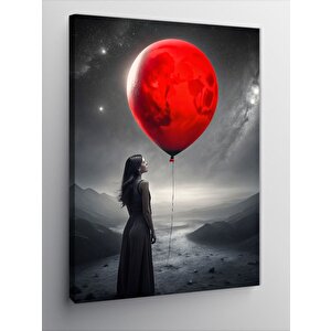 Kanvas Tablo Kırmızı Uçan Balonlu Kız 100x140 cm
