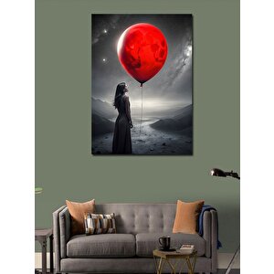 Kanvas Tablo Kırmızı Uçan Balonlu Kız 100x140 cm