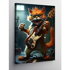 Kanvas Tablo Elektro Gitar Çalan Tüylü Kedi 50x70 cm