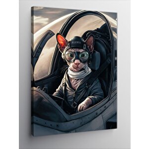 Kanvas Tablo Pilot Kedi Ve Savaş Uçağı 50x70 cm