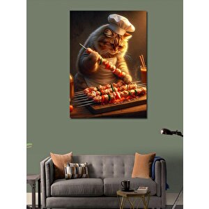 Kanvas Tablo Kebap Yapan Şef Kedi 50x70 cm