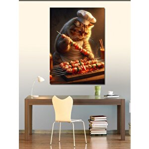 Kanvas Tablo Kebap Yapan Şef Kedi 50x70 cm