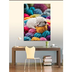 Kanvas Tablo Yavru Kedi Ve Yün 100x140 cm