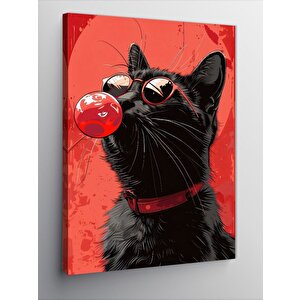 Kanvas Tablo Sakız Şişiren Gözlüklü Siyah Kedi 50x70 cm