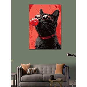 Kanvas Tablo Sakız Şişiren Gözlüklü Siyah Kedi 50x70 cm