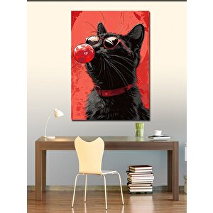 Kanvas Tablo Sakız Şişiren Gözlüklü Siyah Kedi 50x70 cm