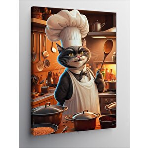 Kanvas Tablo Aşçı Şef Kedi Mutfakta 70x100 cm