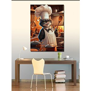 Kanvas Tablo Aşçı Şef Kedi Mutfakta 70x100 cm