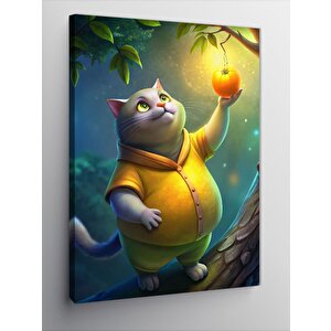 Kanvas Tablo Ağaçtan Meyve Toplayan Kedi 50x70 cm