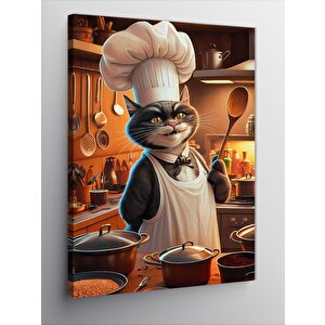 Kanvas Tablo Aşçı Şef Kedi Mutfakta 50x70 cm