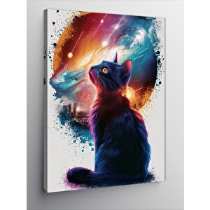 Kanvas Tablo Siyah Kedi Ve Gezegenler 100x140 cm