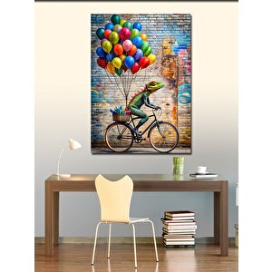 Kanvas Tablo Bisiklet Süren Kertenkele 50x70 cm