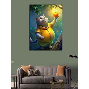 Kanvas Tablo Ağaçtan Meyve Toplayan Kedi 100x140 cm