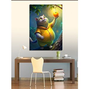 Kanvas Tablo Ağaçtan Meyve Toplayan Kedi 100x140 cm