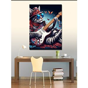 Kanvas Tablo Gitar Çalan Gözlüklü Kedi 70x100 cm