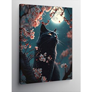 Kanvas Tablo Siyah Kedi Ve Ay 70x100 cm