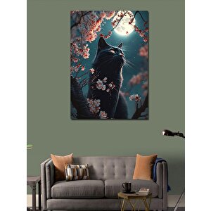 Kanvas Tablo Siyah Kedi Ve Ay 70x100 cm