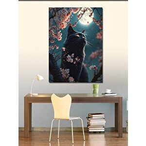 Kanvas Tablo Siyah Kedi Ve Ay 70x100 cm