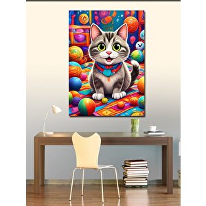 Kanvas Tablo Renkli Toplar Ve Kedi 100x140 cm