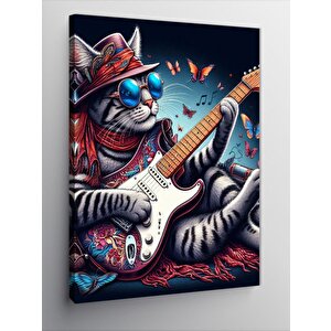 Kanvas Tablo Gitar Çalan Gözlüklü Kedi 50x70 cm