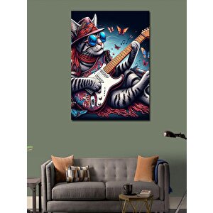 Kanvas Tablo Gitar Çalan Gözlüklü Kedi 50x70 cm