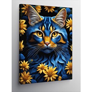 Kanvas Tablo Sarı Gözlü Mavi Kedi 100x140 cm