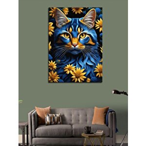 Kanvas Tablo Sarı Gözlü Mavi Kedi 100x140 cm