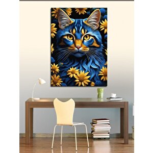 Kanvas Tablo Sarı Gözlü Mavi Kedi 100x140 cm
