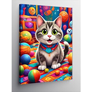 Kanvas Tablo Renkli Toplar Ve Kedi 70x100 cm
