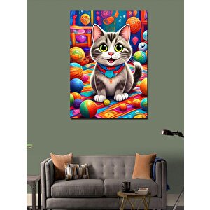 Kanvas Tablo Renkli Toplar Ve Kedi 70x100 cm