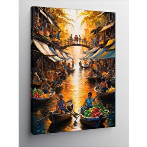 Kanvas Tablo Nehirde Meyve Taşıyan İnsanlar 70x100 cm