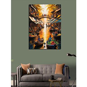 Kanvas Tablo Nehirde Meyve Taşıyan İnsanlar 70x100 cm