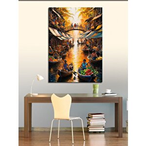 Kanvas Tablo Nehirde Meyve Taşıyan İnsanlar 70x100 cm