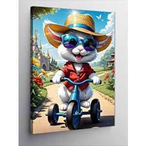 Kanvas Tablo Kırmızı Gömlekli Kedi Bisiklette 50x70 cm