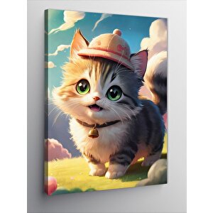Kanvas Tablo Avcı Şapkalı Ufak Kedi 50x70 cm