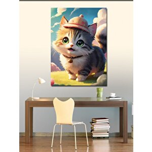 Kanvas Tablo Avcı Şapkalı Ufak Kedi 50x70 cm