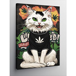 Kanvas Tablo Tişörtlü Beyaz Kedi 100x140 cm