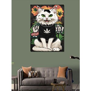 Kanvas Tablo Tişörtlü Beyaz Kedi 100x140 cm